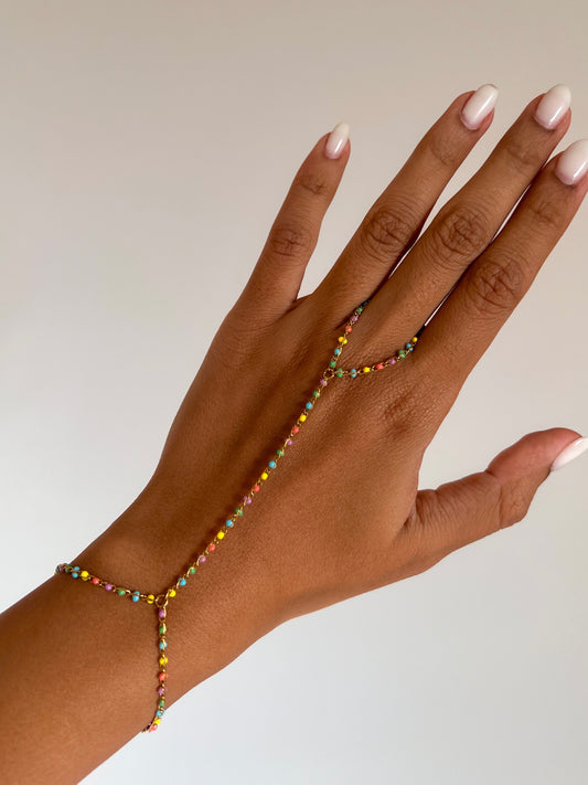 multicolored hand chains